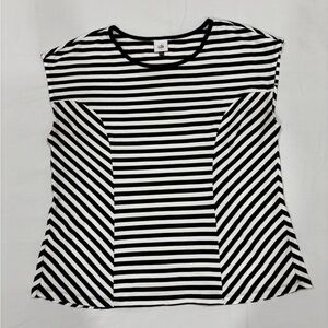 CAbi dark navy blue and white striped cotton shirt. Size L